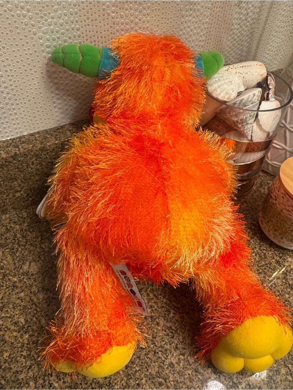 Zonk Colorful Orange Plush Monster Toy with‎ Green Horns and Blue Hands NWT